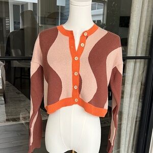 Wave Pattern Women's Cardigan in Brown and Orange